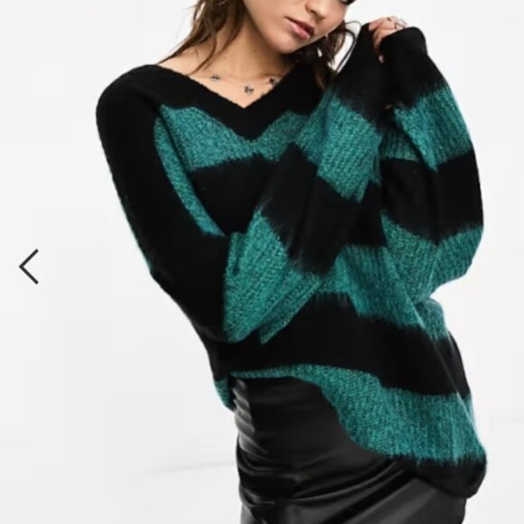 NEW AllSaints Lou Sparkle V neck knitted sweater with stripes - Picture 5 of 5